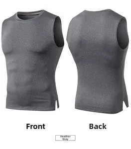 Front and back views of men's dark heather grey quick-dry compression gym vest
