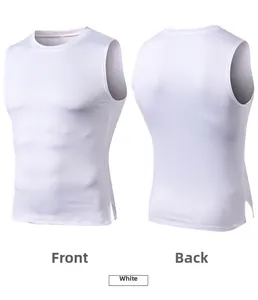 Front and back view of white men's compression fitness vest with quick-dry elastic fabric