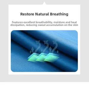 Detail of blue breathable mesh fabric for men's sports vest showing high airflow design