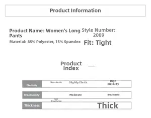 Spécifications du pantalon de yoga élastique en mélange 85% polyester et 15% élasthanne