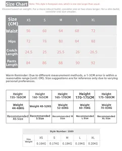 Guide des tailles pour legging de sport avec mesures de taille, hanches et longueur