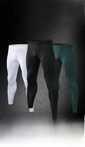 Men's compression pants in white, black and green with four-needle six-thread flat seams