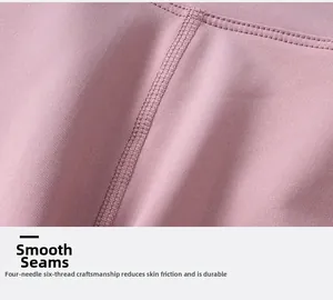 Detail of high-stretch yoga shorts with flatlock four-needle six-thread stitching