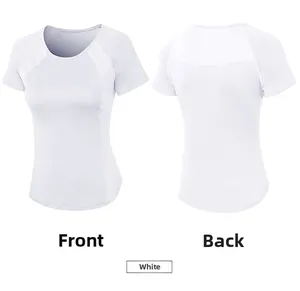 Vues avant et arrière du t-shirt de yoga blanc avec coutures en maille respirante