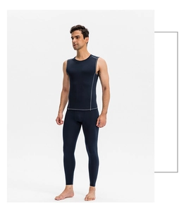 Men's navy blue quick-dry athletic compression set with contrast stitching detail