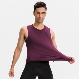 Men's high-elastic fitness compression vest and leggings set in burgundy and black