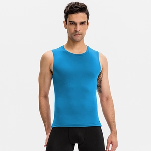 Mens royal blue compression gym vest with quick-dry elastic fabric for running and fitness