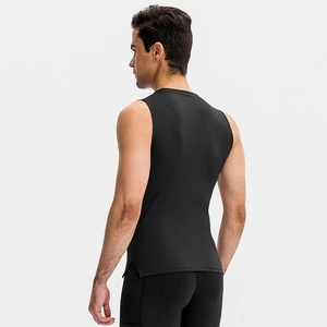 Men's tight athletic fitness vest in black featuring quick-dry fabric and side split hem