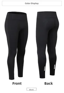 Vues avant et arrière du legging de yoga noir taille haute avec bandes réfléchissantes