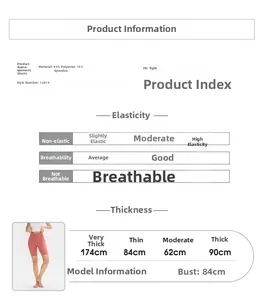 Dettagli del materiale per pantaloncini da yoga a vita alta da donna in 85% poliestere