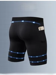 Detail showing side pocket for phone on men's compression shorts with high elasticity