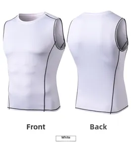 Front and back detail of white quick-dry men's compression vest with grey side stitching