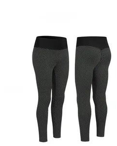 Front and back view of black high-waisted honeycomb texture leggings with scrunch butt detail