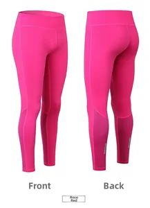 Vues avant et arrière du legging de yoga rose avec bandes réfléchissantes