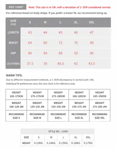Detailed size chart for men fitness compression shorts with measurements and recommendations