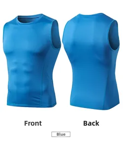 Front and back view of blue compression sports vest showing dry-fit fabric texture