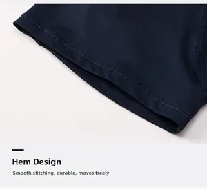 Detail of men's sports shorts showing reinforced double-needle stitching on the hem