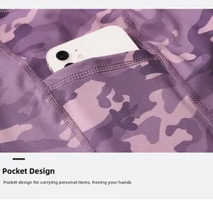 Detail of high waist yoga shorts with side pocket showing phone storage and flatlock seams
