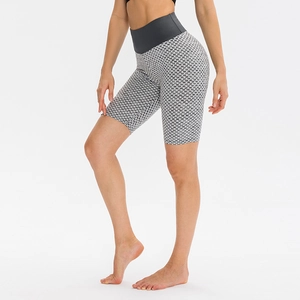 High-waisted honeycomb textured yoga shorts with tummy control for fitness and training