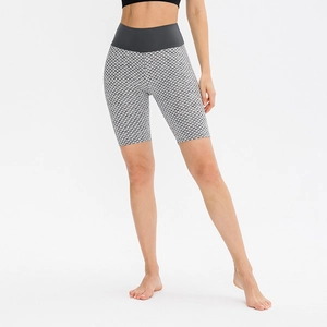 Women high waist yoga shorts with honeycomb texture and compression waistband
