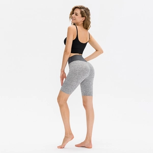High waist honeycomb yoga shorts and sports bra set for women fitness and workout