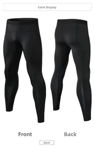 Front and back views of men's black compression pants with high-elasticity quick-dry fabric