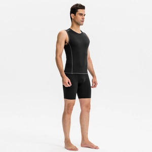 Men's black compression sports vest and shorts set with moisture-wicking fabric