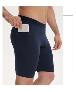 Detail of men's quick-dry compression shorts with side pocket for phone storage