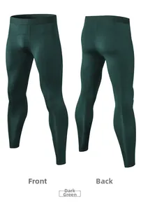 Front and back view of dark green compression tights showing elastic sport fabric