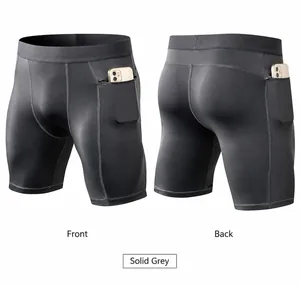 Pantalón corto de compresión para hombre con bolsillo con cremallera para smartphone