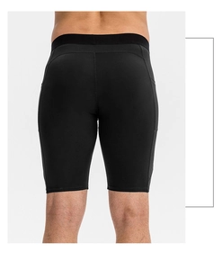 Detailed back view of men's athletic compression shorts showing elastic waistband and seams
