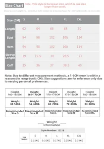 Tableau des tailles détaillé pour haut de yoga femme avec mesures de buste et de longueur