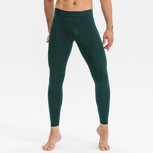 Men's dark green compression pants for gym training with elastic quick-dry fabric