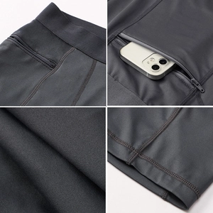 Detalle de pantalones cortos deportivos con bolsillo de cremallera y costuras planas