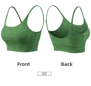 Vue détaillée avant et arrière d'un soutien-gorge de sport vert fruit à fines bretelles