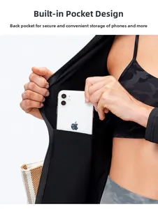 Detail view of the secure inner pocket on women's athletic jacket for phone storage