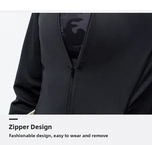 Detail view of the durable front zipper and camouflage inner lining on the black sports jacket