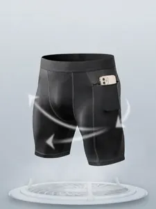 Pantalones cortos de compresión para hombre con corte 3D, cintura elástica y bolsillo lateral