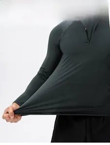 Close-up of high-elasticity fabric and quarter-zip collar on men's sport sweatshirt
