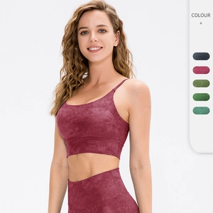 Soutien-gorge de Sport Yoga pour Femmes Imprimé Marbre Rembourré Col en U Sans Manches Slim Fit Gym Fitness Débardeur d'Entraînement Polyester Élasthanne