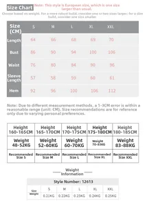 Detailed size chart for long sleeve sports jacket with measurements in cm for S to XXL