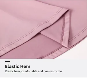 Vue rapprochée de l'ourlet élastique rose-violet avec coutures de qualité sur le haut de yoga