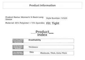 Detailed material composition and specifications for V-neck long sleeve workout top