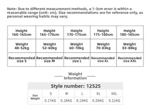 Detailed size chart for women's yoga top including height, weight, and product weight specs