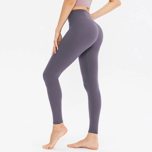Women's high waist purple yoga pants with body-shaping fit and squat proof design