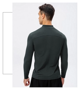 Detail showing the back seams and slim fit design of men's dry fit sports pullover