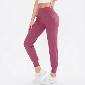 Damen-Jogginghose mit hoher Taille in Mauve mit Seitentaschen und Rippbündchen