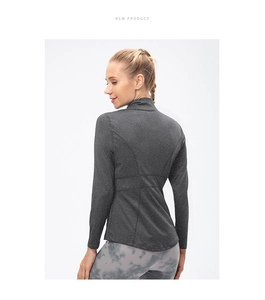 Slim fit dark grey long sleeve sports jacket for women with professional back seam detail