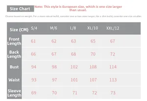 Tabella taglie per maglia yoga manica lunga da donna con misure in CM da S a XXL