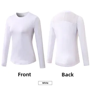 Vues avant et arrière du haut de yoga blanc à manches longues avec maille respirante